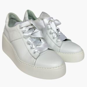Fly London White Leather Delf Platform Wedge Sneakers Size 38 / US 8 EUC Sporty